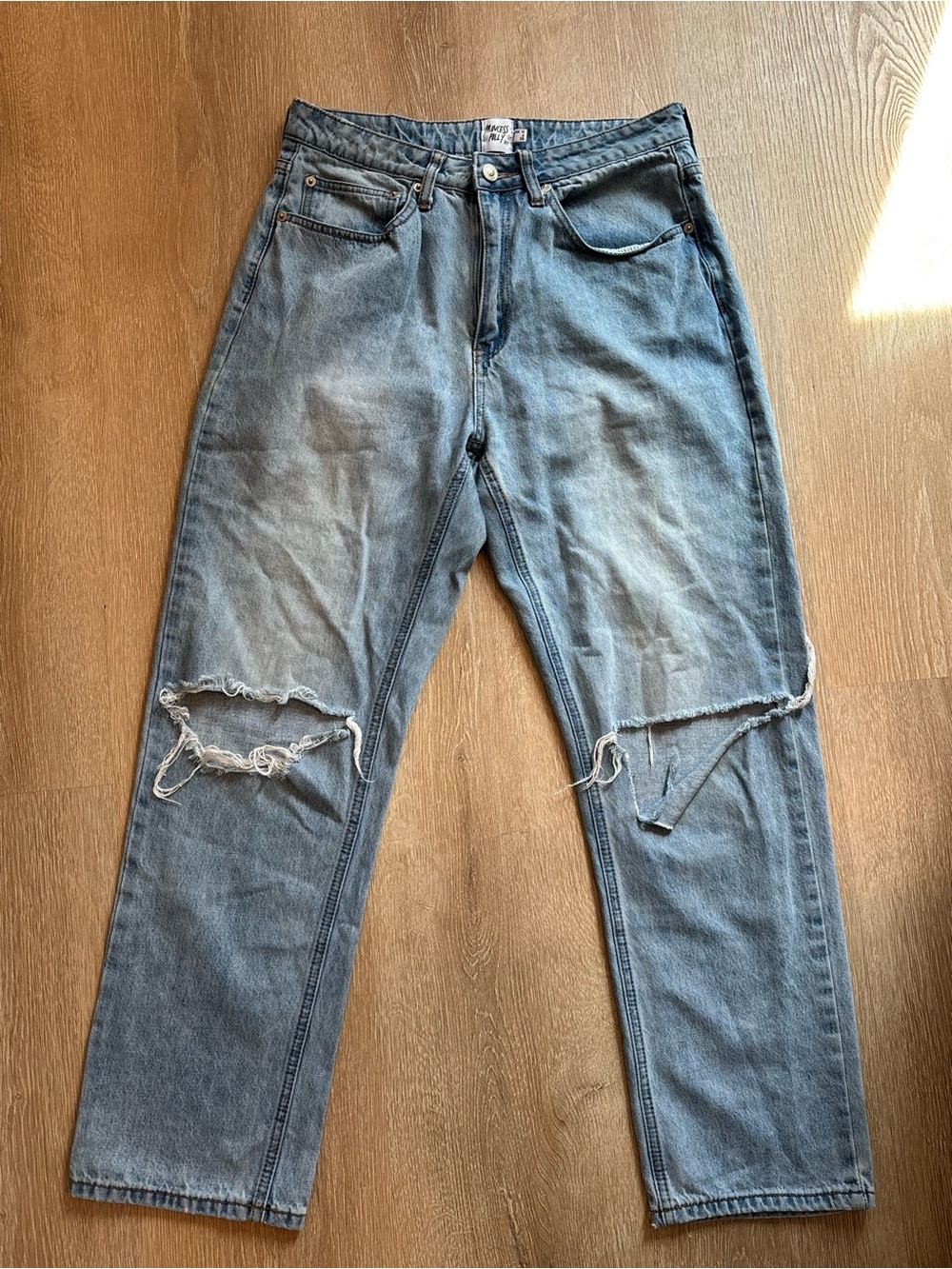 Princess Polly Distressed Light Wash Blue Denim High Rise Jeans Women’s size 10